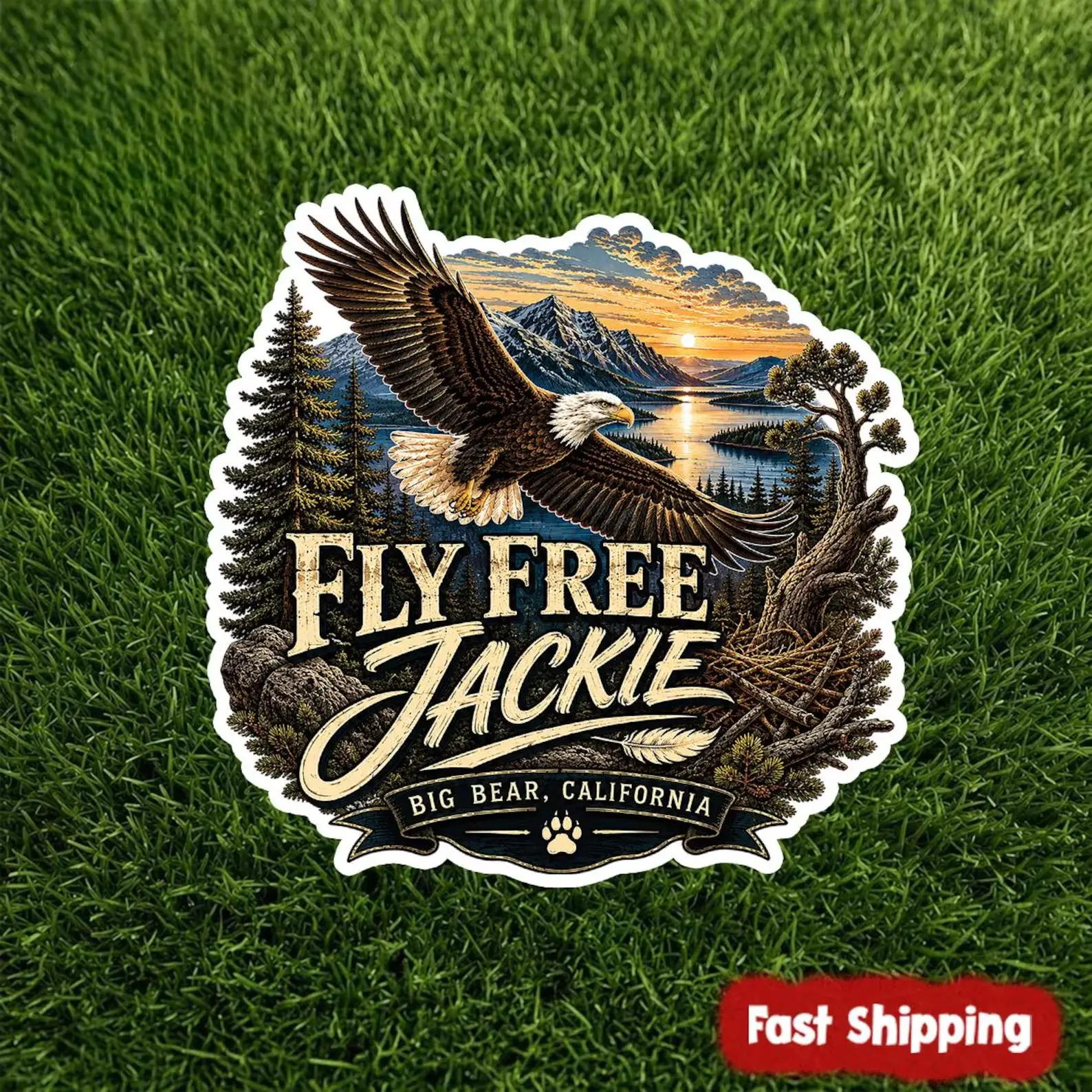 Fly Free Jackie Sticker/Magnet, Big Bear Eagle Memorial Decal, Bald Eagle Tribute Sticker, Jackie the Eagle Gift