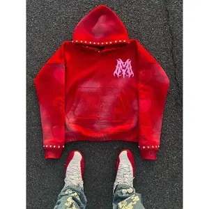 Pullover Hoodie with Broken Heart Sleeve Print Studded Details Gothic Flame Letter Graphic Streetwear Sweatshirt Casual Classic Soft Fabric Crewneck Jumper Menswear Athletic Clothes Casual Fabric Menswear Soft Athletic Clothes Crewneck Jeans Jumper