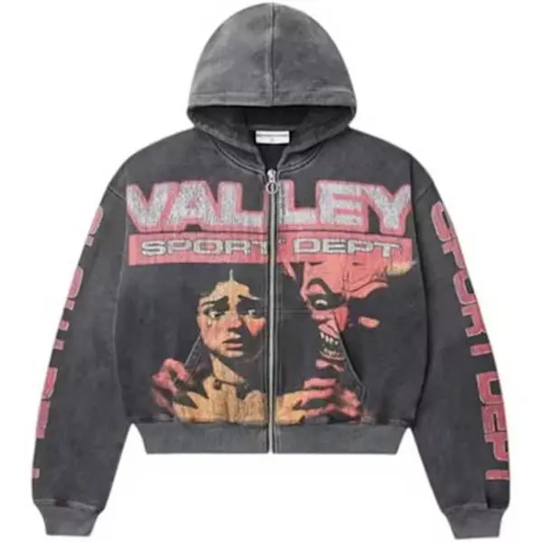 Vale Forever Devil's Advocate Full Zip Hoodie - Vintage Graphic Sweatshirt - Distressed Gothic Y2K Streetwear Zip-Up Jacket for Men & Women