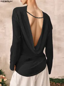 INCERUN Men's Textured Long Sleeve Daily T-Shirt, Casual Fashion Top, Comfortable Everyday Wear, Stylish Men's Clothing