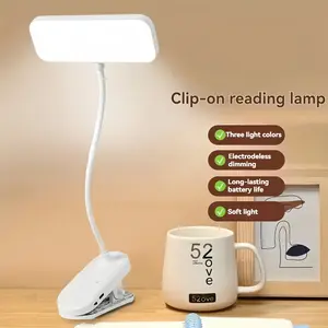 1 item - Flexible swan neck desk lamp, dimmable desktop lamp, 3-level touch control eye-protection LED desk lamp, USB rechargeable night light, adjustable clip-on touch control LED desk lamp