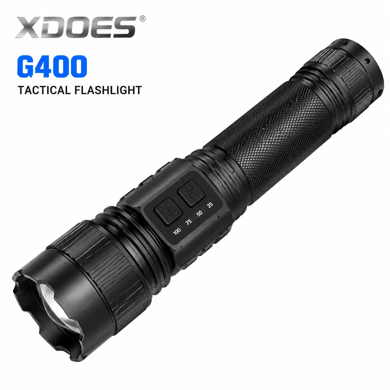 XDOES G400 Tactical Flashlight 1500 Lumens, 1000M Long Range Rechargeable Flashlight with 4×18650 Battery Pack, Telescopic Zoom, Tripod Mount Design, Outdoor Camping Survival Light