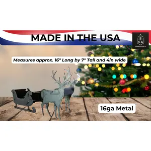 Made in Texas USA Holiday Sleigh & Reindeer Tabletop Décor Handcrafted 16-Gauge Steel Freestanding Set Ornaments 16x7x4 Inches