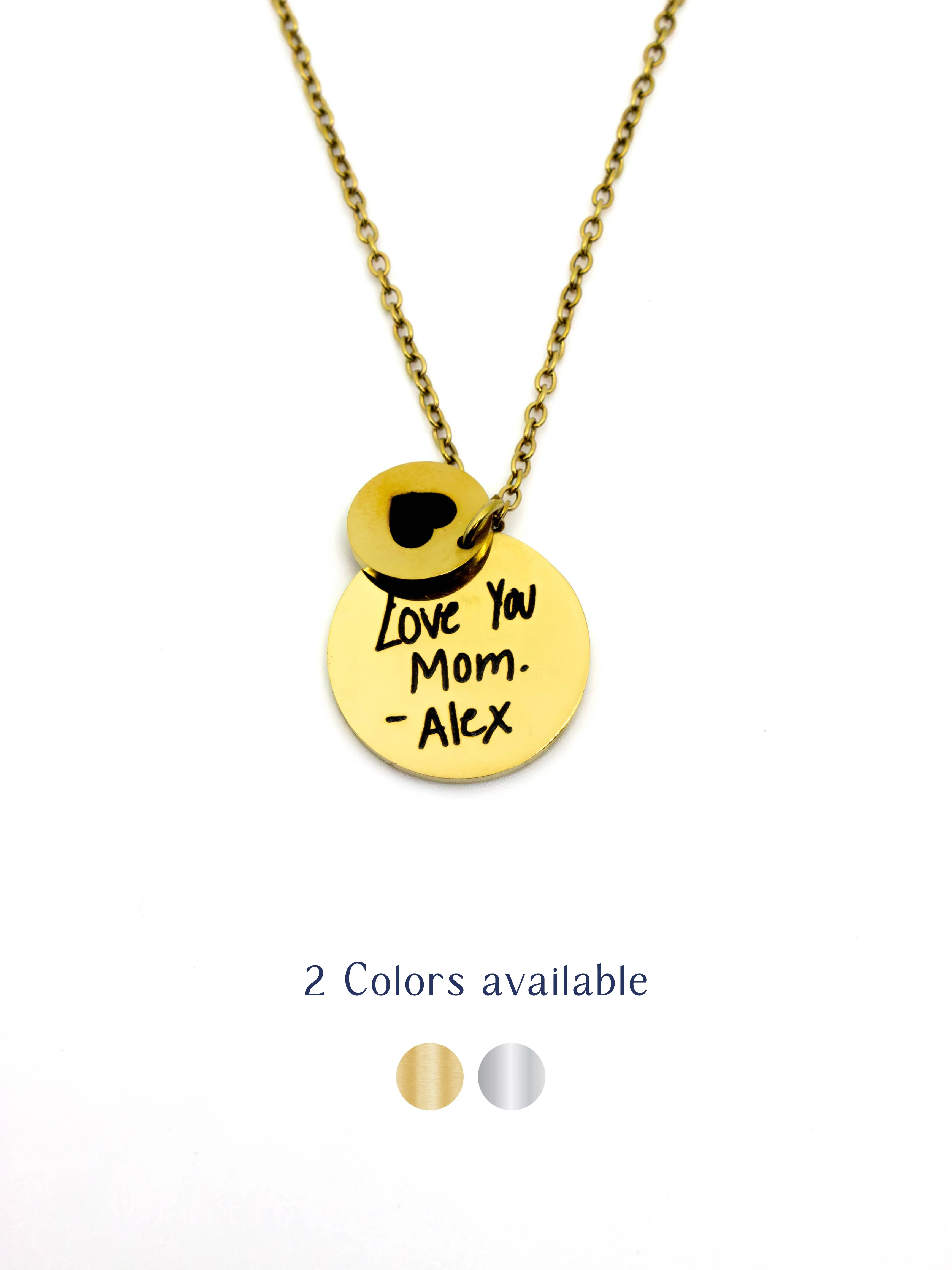 ENGRAVIA Round Pendant Necklace Custom Handwritten Message Engraving