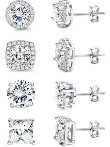 Zircon Earrings Set, Hypoallergenic & Silver Color Post Earrings for Women Men, Large Sparkling Studs, Trendy Jewelry