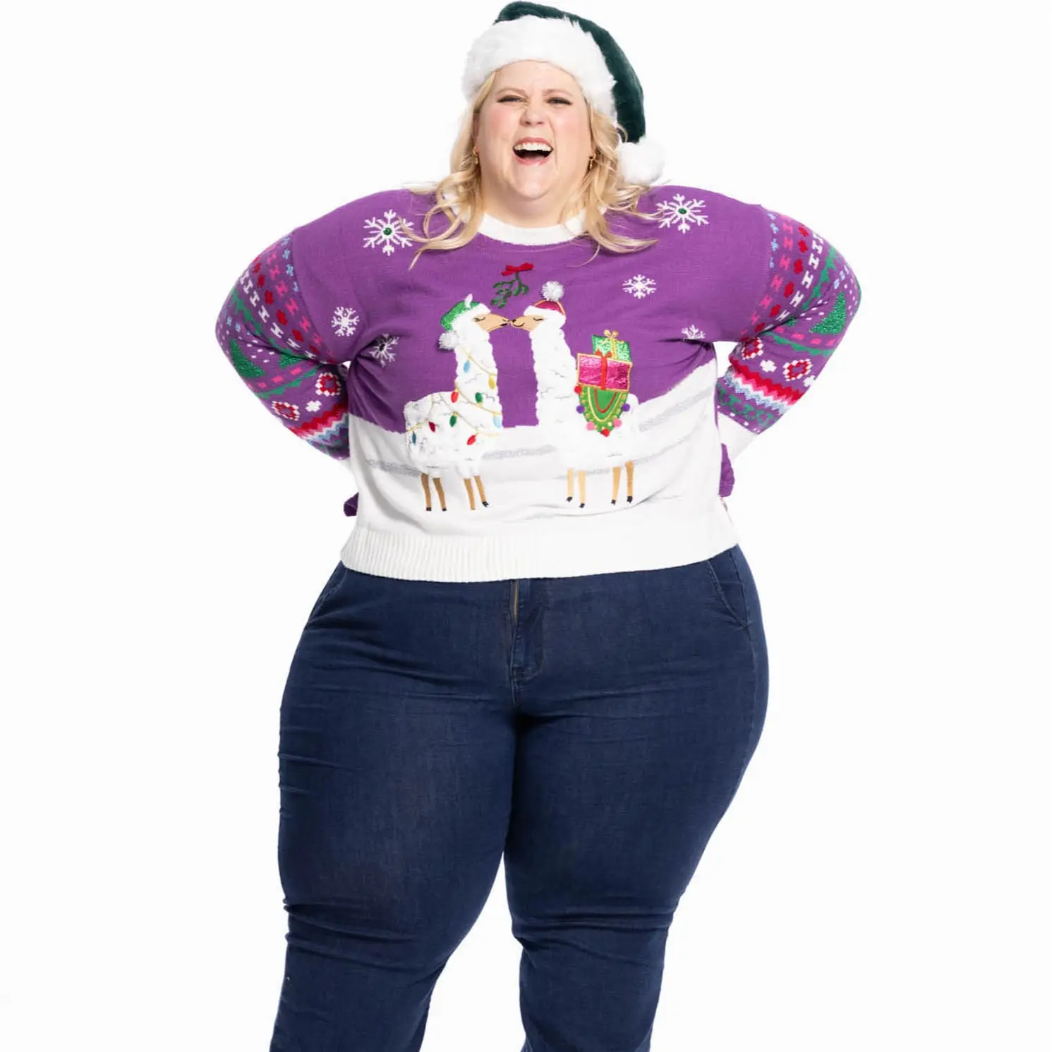 Jollidays x Glitter and Lazers Women's Fleece Navidad Sweater, Inclusive sizing S-5X, Colorful, Soft, Long Sleeve, Comfort