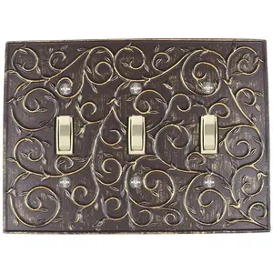 MERIVILLE French Scroll 3 Toggle Wallplate, Triple Switch Electrical Cover Plate