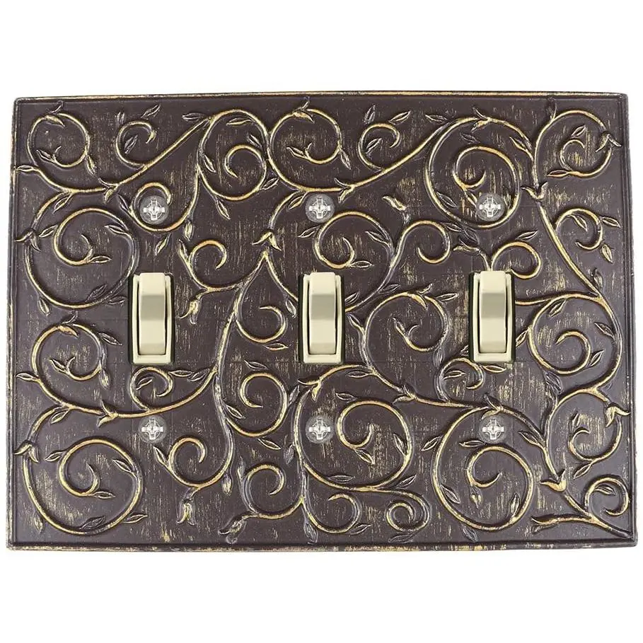 MERIVILLE French Scroll 3 Toggle Wallplate, Triple Switch Electrical Cover Plate