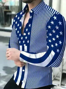 Blue & White Stars & Stripes Full Print Men's Patriotic Shirt