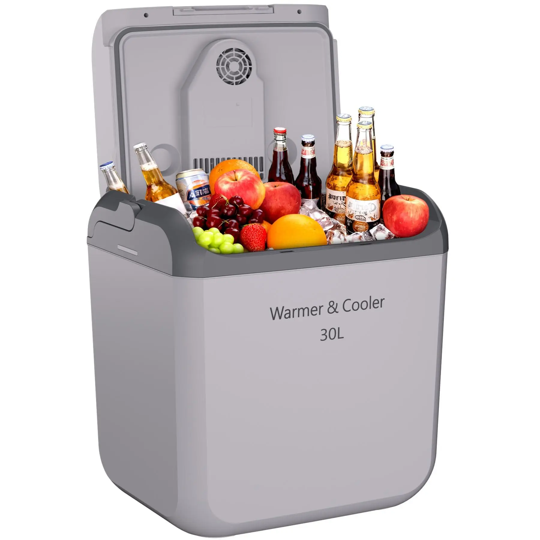 32 QT (30 L) Electric Cooler & Warmer with Handle, Portable Car Refrigerator, 12V Car Cooler, 110V AC Home Power Cord, Plug In Coolers, Car fridge for Vehicle, Truck, Travel, Camping, Gray