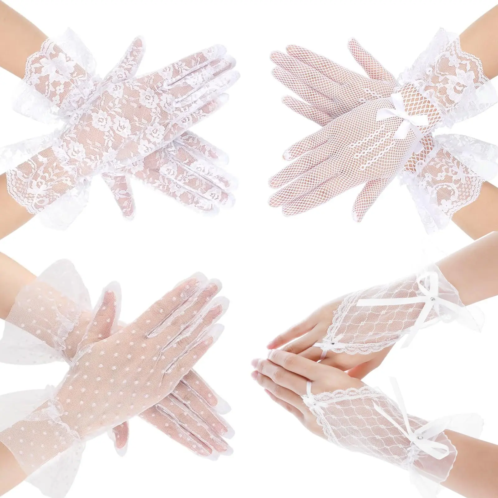 4 Pcs 50s Tea Party with Short Lace Gloves Lace Gloves Elegant Short Lace Tea Party Gloves for Womens  main image 4