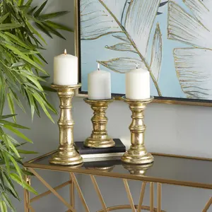 Set of 3 Mango Wood Turned Style Pillar Decorative Candle Holder