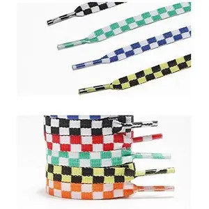 Fashion Sneaker Shoe Laces Colors Checkered Grid Flat Printing Shoelaces