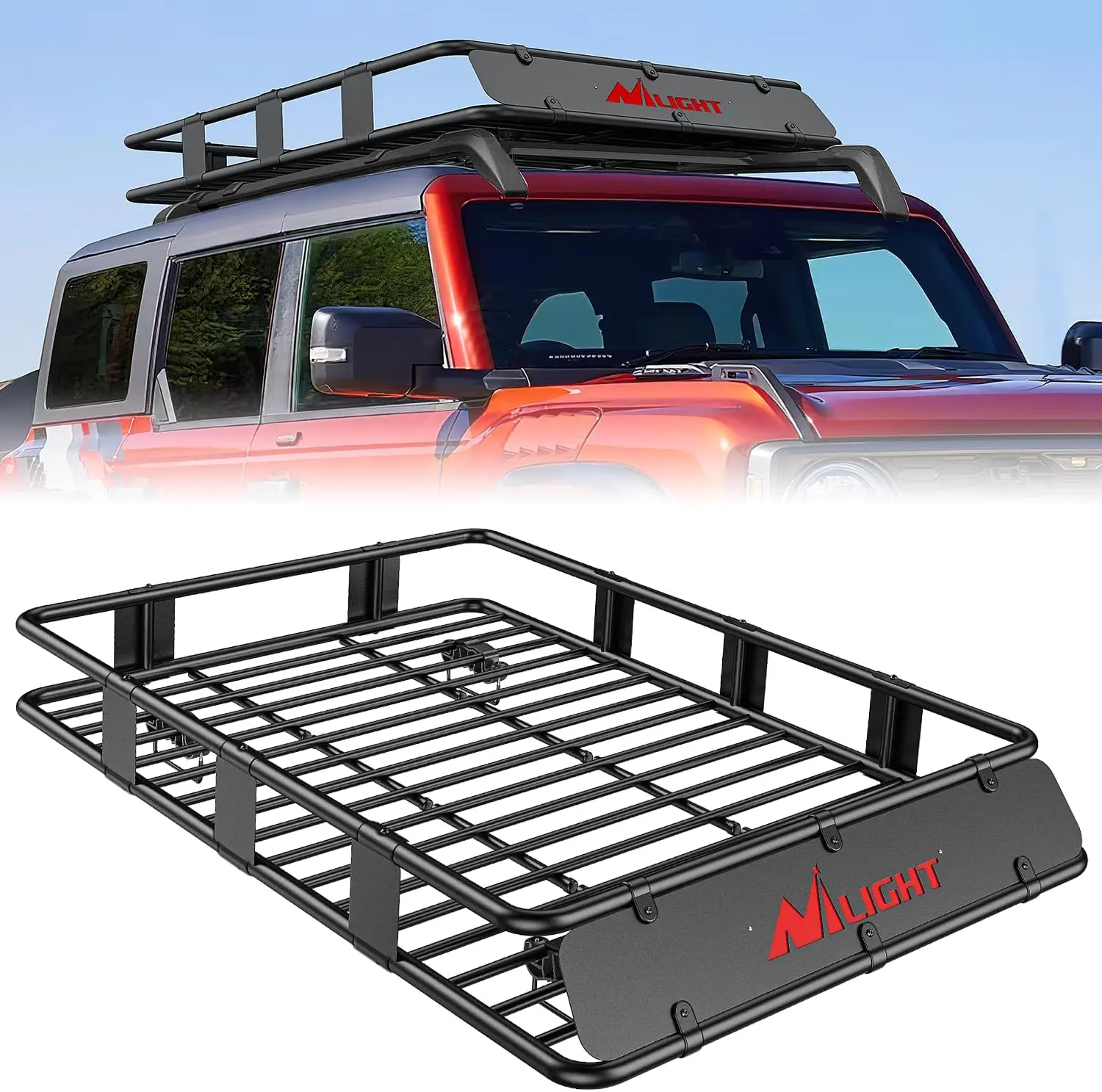 Nilight Heavy-Duty Powder Coated Metal & Plastic Universal Roof Rack Cargo Basket - 64"x39"x6" Size, 250 lbs Load Cargo Hauler, Curved Corners, Rooftop Luggage Holder for SUV, Truck, Universal Car Accessories