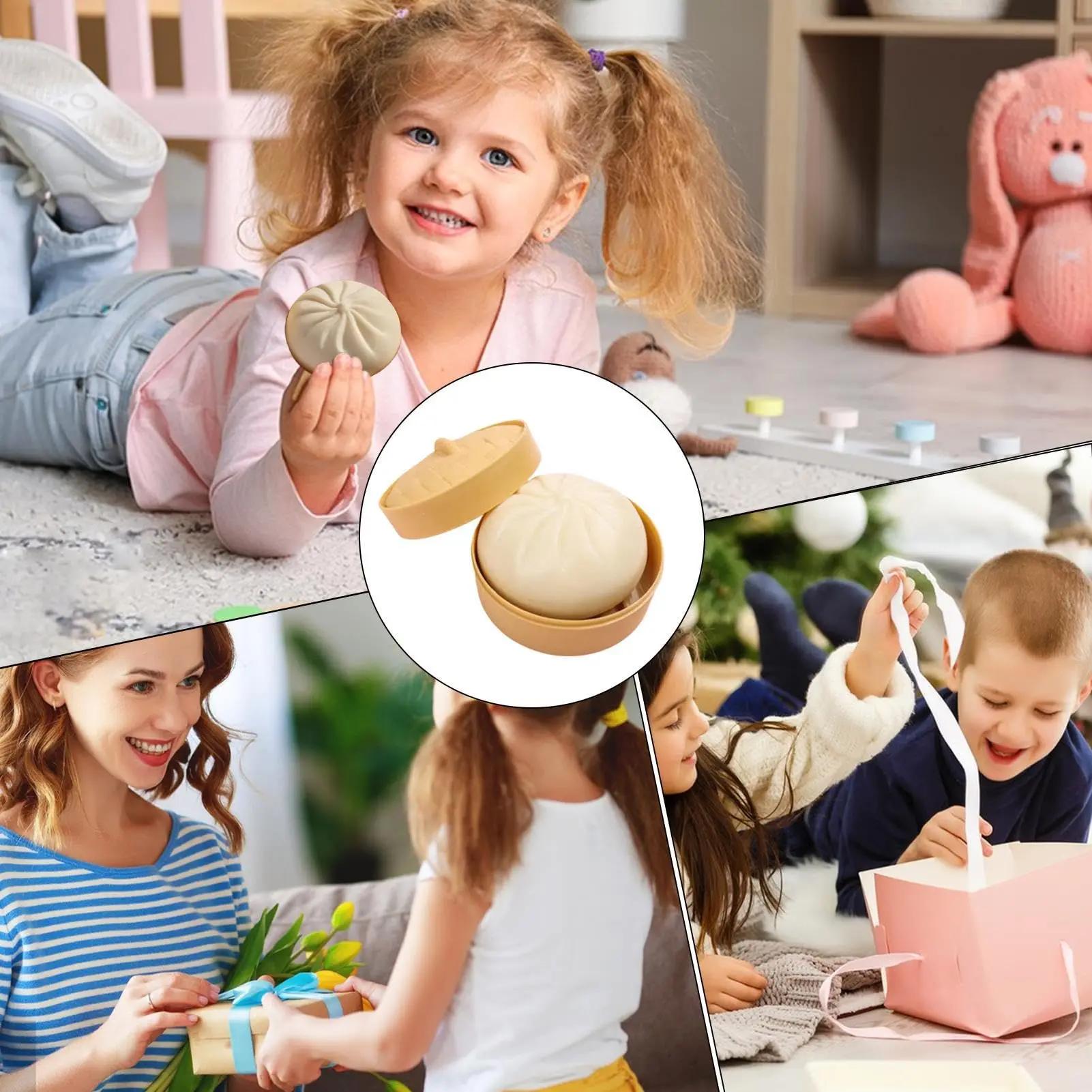 Stress Toys 1PC Dumpling Stress Balls Fidget Sensory Toy,Squeeze Dough Ball Stress Relief Hand Toy,Stress Relief Fidgeting,Bun With Food Steamer Squishy Toys Glitter