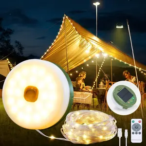 Solar Camping String Lights, 4 in 1 Quick Storage 33FT Rechargeable Tent Lights with 8 Lighting Modes, Hanging  Portable Retractable LED Lamp for Outdoor, Patio, RV, Awning, Garden, Party