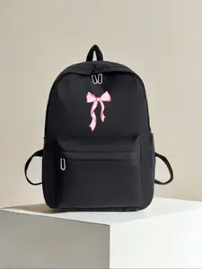Unisex Casual Bowknot Print Shoulder Bag, Large Capacity Multi-Pocket Travel Backpack, All-Season Fashionable Short Trip Bag
