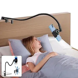 elitehood Aluminum Gooseneck Phone Holder for Bed Laying Down, Sturdy Flexible Arm - Bed iPhone Holder, 360°Swivel Tilt Rotation - Overhead Cell Phone Mount for Desk/Bed