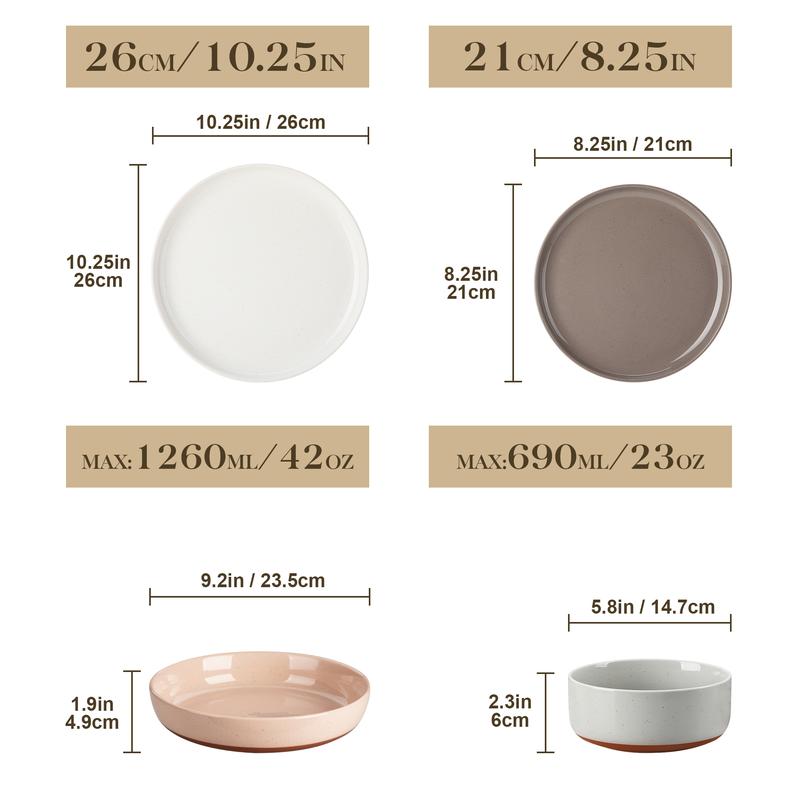 MALACASA Dinnerware Sets, 12/16/18/24 Pieces Modern Ceramic Plates and Bowls Set for 4/6/8 Kitchen Dinner Set Stoneware Tableware Set Microwave and Dishwasher Safe, Series TARA MALACASA Dinnerware Sets, 12/16/18/24 Pieces Modern Ceramic Plates and Bowls Set for 4/6/8 Kitchen Dinner Set Stoneware Tableware Set Microwave and Dishwasher Safe, Series TARA