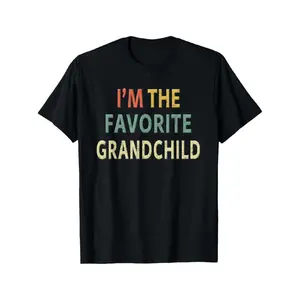 Menswear Short-Sleeve T-Shirt - Funny "I'm The Favorite Grandchild" Graphic Top, Black with Colorful Lettering, Soft Stretch Fabric, Regular Fit Round Neck Casual Adult Tee, Humorous Grandparent Gift, All-Season Comfort, Durable Printed Family Apparel