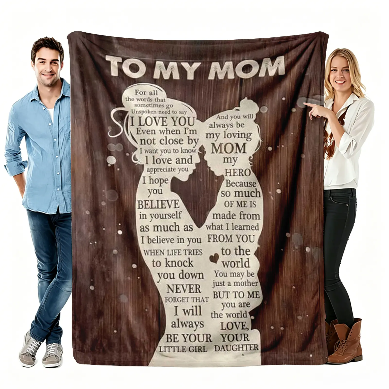 Classic Breathable Flannel Graphic Blanket Throws - 50"x60" Soft Warm Love Letter Design Throw, Mom Gifts, 1-Count Travel-Ready Blanket for Home Office Nap (To My Mom From Daughter)