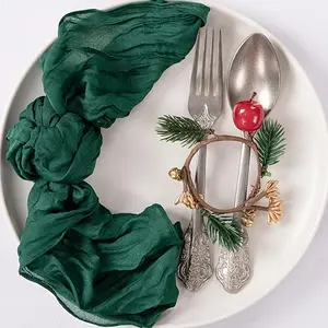 6/12/18pcs Fabric Napkin, Cheese Cloth Napkin Set 17.7 "x 17.7", Washable Napkin, Country Style Reusable Napkin, Christmas Family Party Supplies Table Decor (Dark Green)