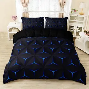 3-Piece Set Fashion Rhombus Blue High-Definition Digital Print Bedspread Set, Includes 1 Bedspread + 2 Pillowcases, No Padding Included