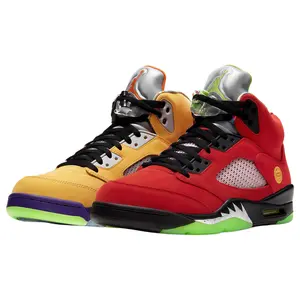 Irregular Mismatch Color Mid Basketball Footwear | Red/Yellow Split Suede Upper Green-Purple Outsole Vintage Street Sneakers For Daily Wear