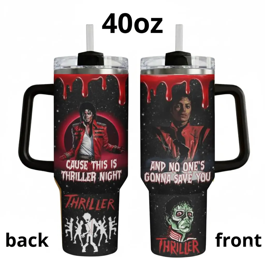 M.J Inspired 30oz 40oz Insulated Tumbler – King of Pop Fan Travel Mug, Retro Music Legend Stainless Steel Cup with Handle & Straw