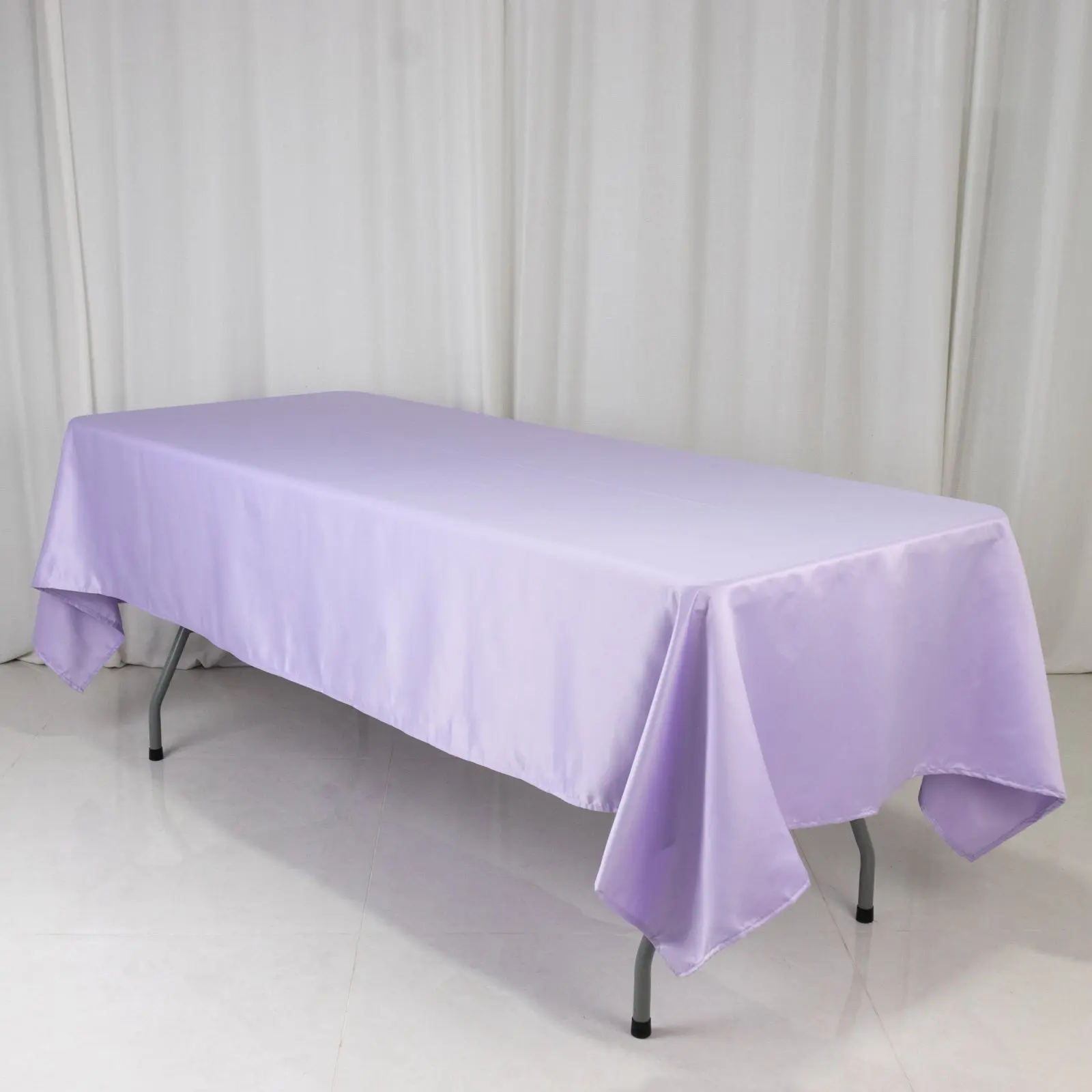 Lamour Satin Rectangle Tablecloth, 60"x102" Lavender Lilac - Wrinkle Resistant Satin Fabric Table Cover for Decoration, Wedding, Anniversary, Machine Washable Kitchen Linen