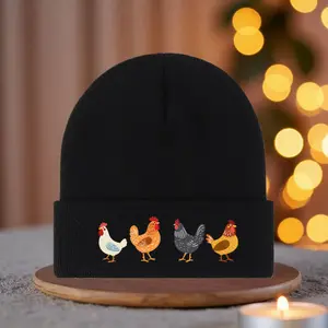 S&T Chicken Group Printed Knitted Hat, Quirky Cute Cartoon Chicken Couple Autumn Winter Knitted Hat/2D Knitted Hat, Comfortable Lightweight Winter Ski Hat Unisex, Personalized Fashion Urban Beanie, Ear Protection