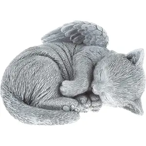 Cat Memorial Stone Peaceful Sleeping Kitten Angel Statue for Garden Remembrance Grave Marker Pet Sympathy Gift Gray Handcrafted Resin