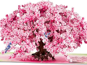 Bonsai Cherry Pop Up Cards Blue Bird 3D Greeting Cards Gift for Birthday Mothers Day Anniversary Valentines Day Mom Wife Her Girlfriend 5x7 Includes Envelope And Message Note