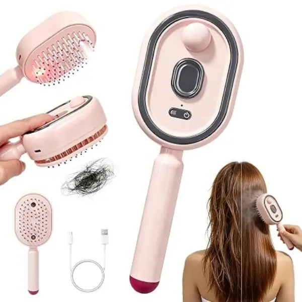 Electric Spray Hair Comb with Air Cushion Scalp Massage, Essential Oil Atomization for Deep Nourishment, Self-Cleaning Detangling Brush, Anti-Static Frizz Control for Voluminous & Silky Smooth Hair