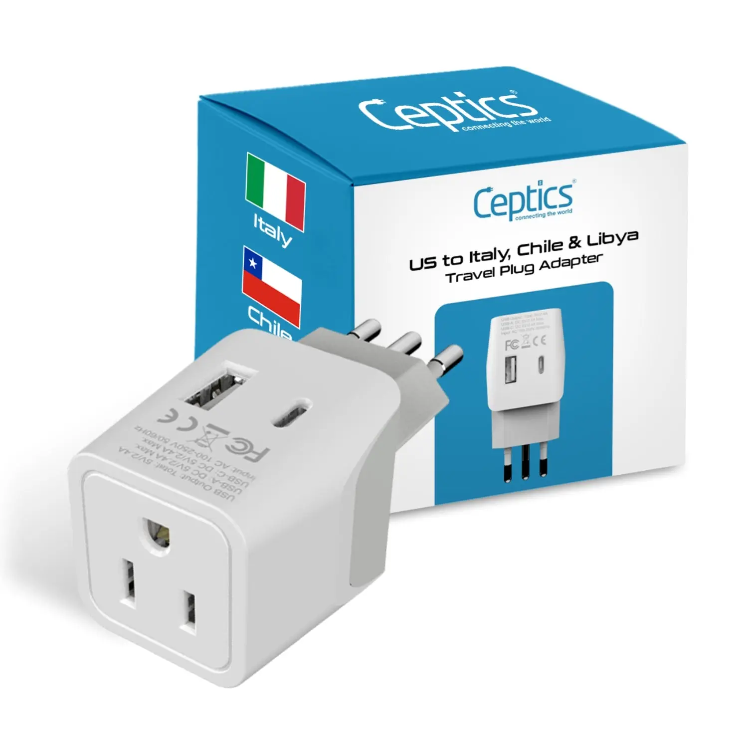 Italy Travel Adapter - Type L - USB-A + USB-C (CTU-12A)