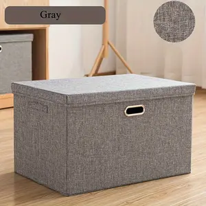1pc Extra-Large Cotton Linen Storage Basket with Flip-Top Lid - High Quality Rectangular Fabric Organizer Bin for Clothes, Toys, Home, Bedroom, Office, Nursery Storage Solutions, Neutral Color Decor | Durable Fabric Box, Laundry Basket