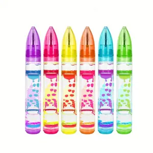 Liquid Timer Pen Box, Stretchable Ballpoint Pen with Colorful Bubbles, Relaxing Sensory Writing Tool, Stress Relief Pen, Blue