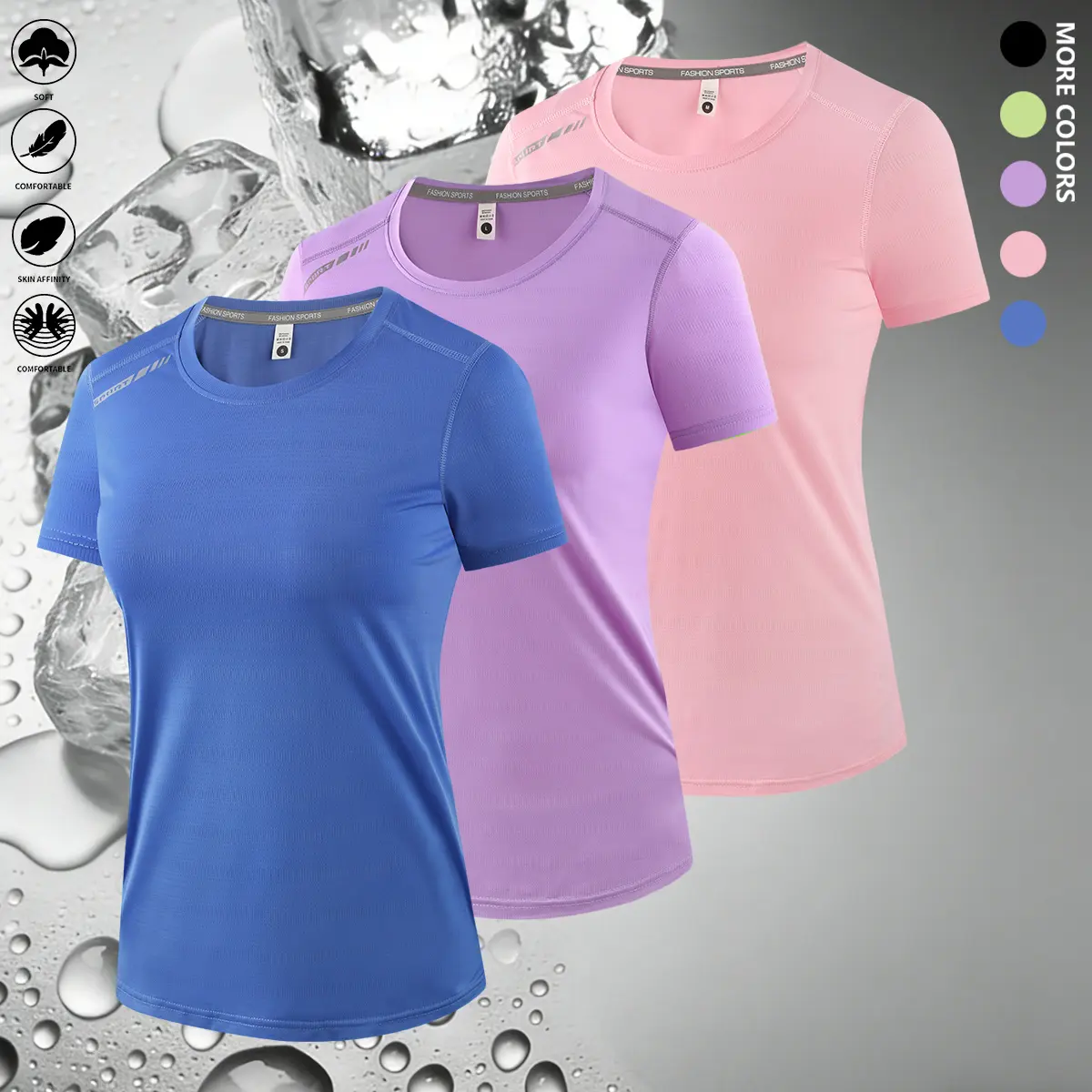 Women’s casual short-sleeve crewneck three-piece set, suitable for summer sports, leisure, and going out; women’s T-shirt with a crewneck design.