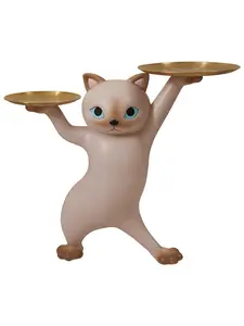 Lyfairs Lovely Cartoon Cat Glass/Metal Plate Tray Floating Shelf Coffee Table