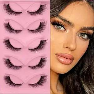 Soft Natural Cat Eye Lashes, 5 Pairs, 3-5-9mm Fluffy Fox Style Cosmetic False Eyelashes, Perfect Choice for Beginner Makeup Artists