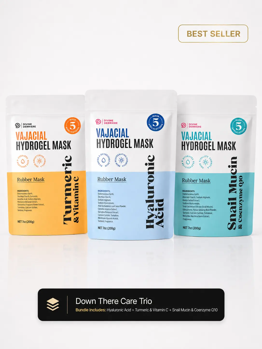 DOWN THERE CARE Trio | Divine Derriere Vajacials for Your Kitty X3 Complete Kits | Hydrojelly Mask for Post-Wax & Shaving Bikini Area Comfort | Hydrogel Masks Hydrate, Brighten & Soothe, Skin Repair Facial & Vajacial Jelly Mask