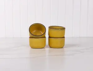 Ceramic Ramekin Set - 4 Pc - Pottery Sauce Cup - Stoneware Trinket Dish - Condiment Dipping - Yellowstone