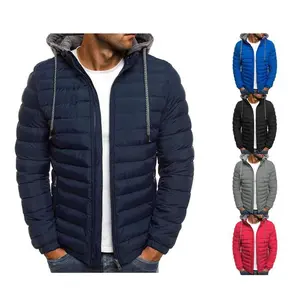 Men Winter Down Jackets & Coats Long Sleeves Solid Color Zip-Up Puffer Hooded Coats with Pockets