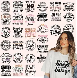 30 Sheets Sarcastic Quotes DTF Transfers Ready to Press, Humorous Iron on Transfers Stickers Funny Iron on Decals for T Shirts Hoodie DIY Crafts