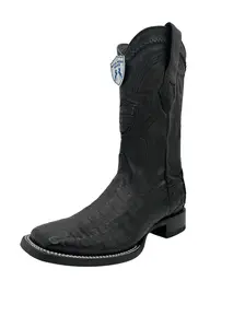 Wild West Men's Black Genuine Caiman Belly Wide Square Toe Boot
