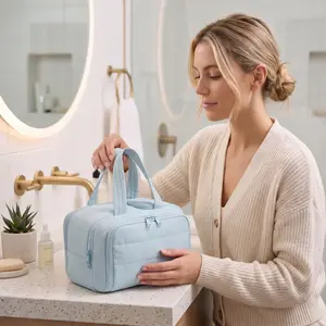 Cloud Puff Quilted Handbag, Large Capacity Multi-Layer Travel Toiletries Organizer, Travel Toiletry Bag, Ldpe Material, Ideal for Makeup Storage, Travel Cosmetic Bag