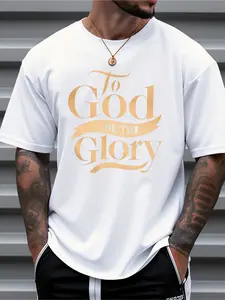 Men's 100% Cotton Relaxed Fit Casual T-Shirt - "to God Be The Glory" Faith Print with Black & Golden Lettering, Breathable Soft Texture Tee for Daily & Outdoor Wear, Bold Statement Design, Comfortable Apparel, Round Neck Shirt, Microelastic Material
