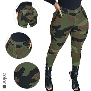 Camo Print Skinny Jeans for Women - High Waisted Camouflage Denim Pants with Curvy Fit