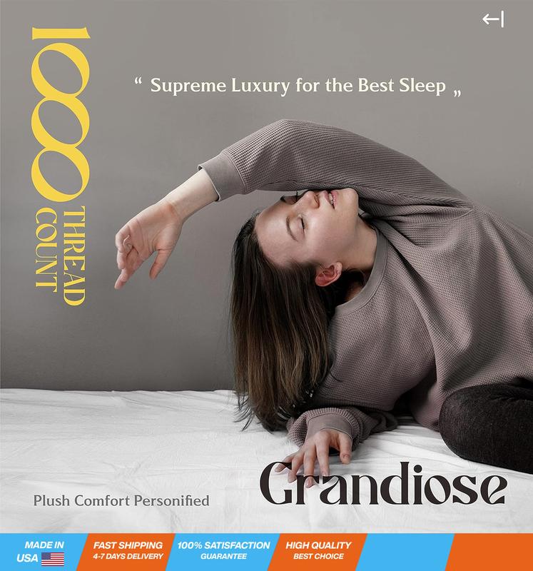 High Thread Count Best Bed Sheets 100% Egyptian Cotton Sheets Set Dark Grey Long-Staple Cotton Queen Sheet for Bed, Fits Mattress Upto 18'' Deep Pocket, Soft & Silky Sateen Weave Sheets