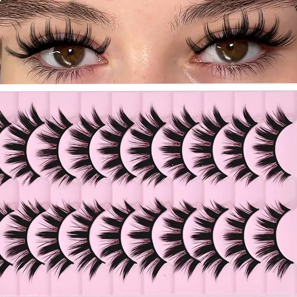 10 Pairs Pack Manga Anime False Eyelashes 3D Mink Eyelashes Thick Long Multilayer Fluffy ,Dramatic False Eyelashes Handmade Makeup Makeup Cosmetic
